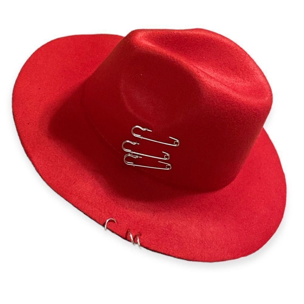Large Silver Pins O-Rings Red Fashion Hat NEW